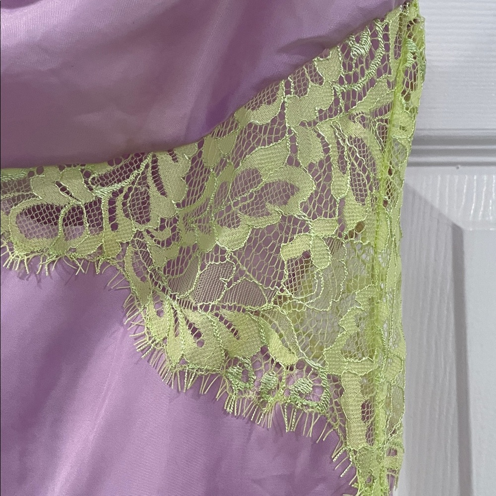 For Love & Lemons Lavender Slip Dress with Neon Yellow Trim- Size Small NWT - Picture 3 of 10